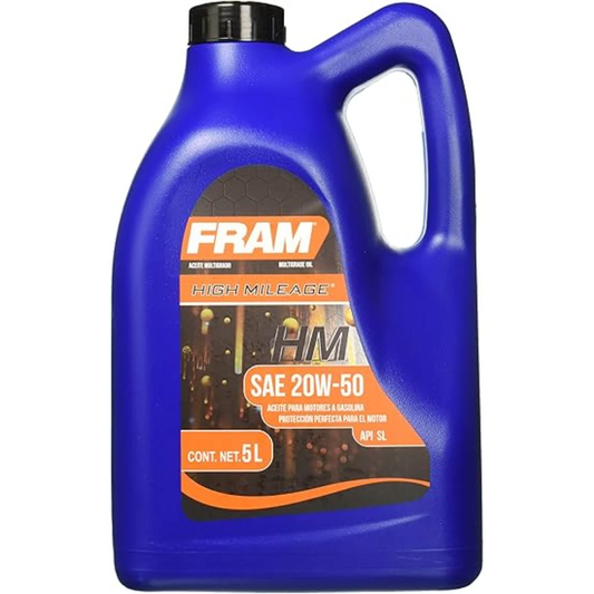 Aceite Mineral 20W50 SL 5L High Mileage FRAM