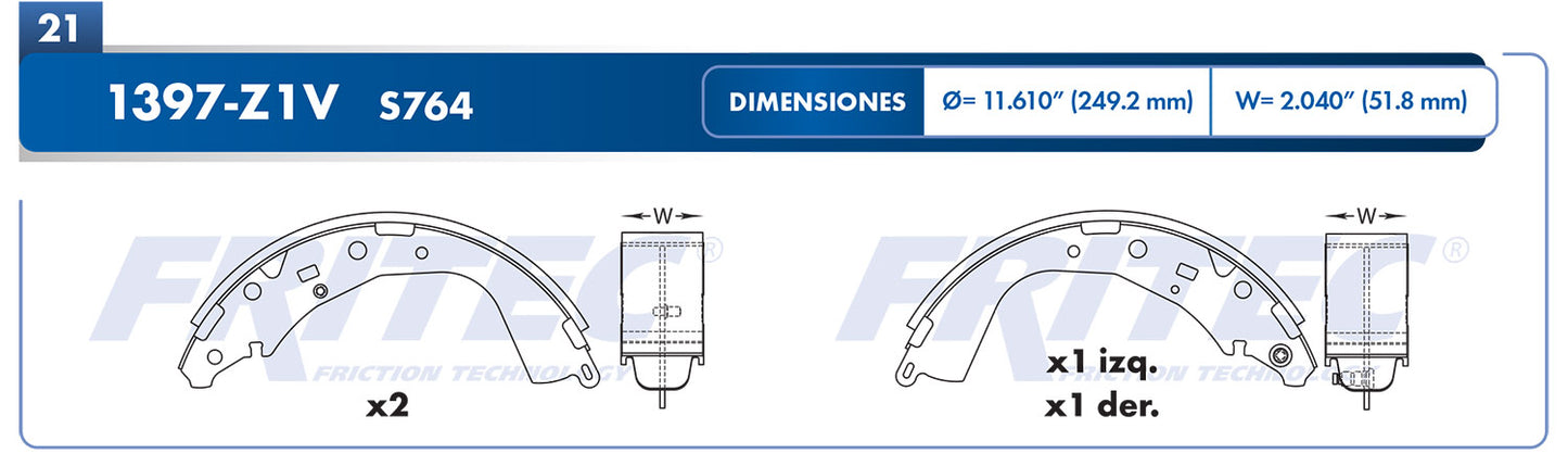 Balatas Freno Tambor traseras Pickup 90-95 2.4L 3L, Hiace 15-17 2.7L