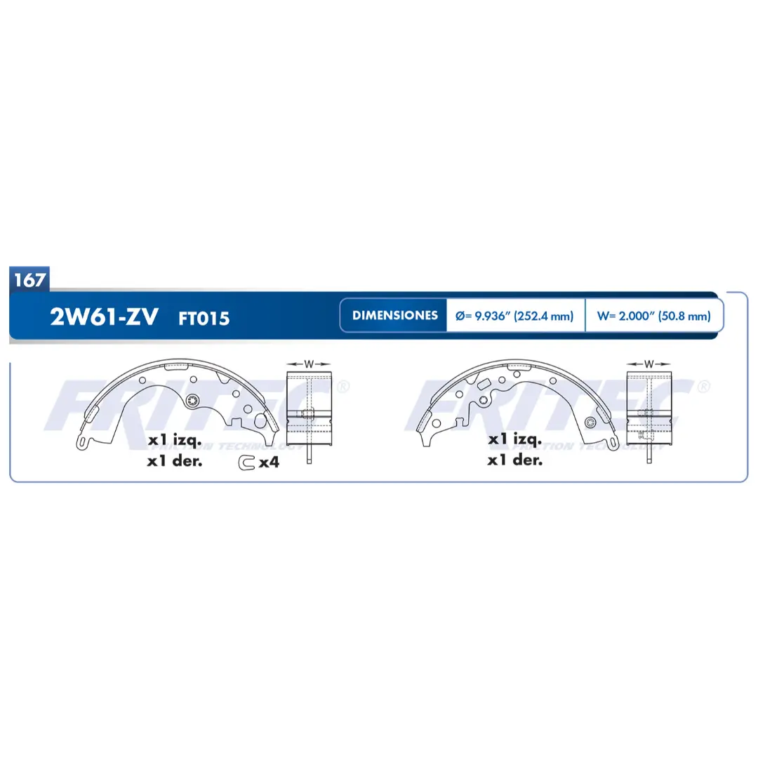 Balatas Freno Tambor traseras Hiace 06-19 2.7L Fritec