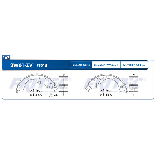 Balatas Freno Tambor traseras Hiace 06-19 2.7L Fritec